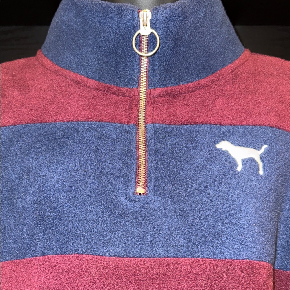 PINK Victoria's Secret Zip-Up Fleece Rugby Sweater - Blue and Burgundy